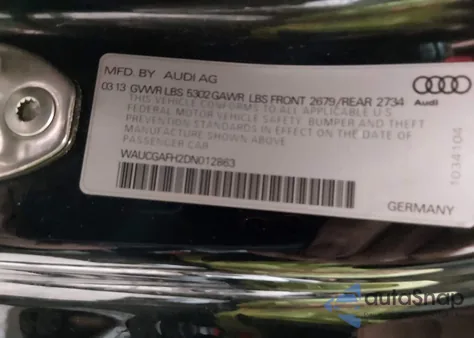 2013 Audi S5 3.0T Premium Plus из США, поврежденный, VIN WAUCGAFH2DN012863